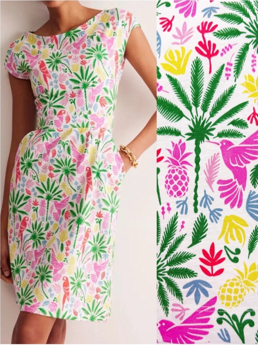 Boden Florrie Jersey Dress Tropical Paradise Print Preppy Vacation Beach 10L